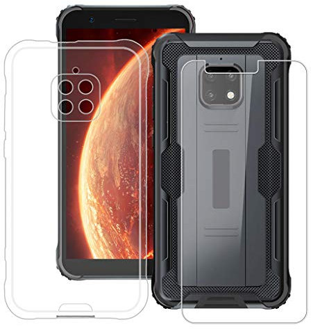 HHUAN Coque pour Blackview BV4900 Pro (5.70) avec Verre trempé en Protecteur d'écran, Transparent Souple Silicone TPU Housse Etui Anti-Rayures Bumper Cover Case - Clear