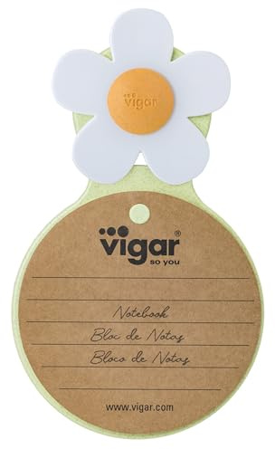 VIGAR - Bloc-notes Ventouse - Papier Recyclé - 19,3 x 10,3 x 3 cm - Flower Power - Fabriqué à partir de bioplastiques - Couverture rigide réutilisable - Vert