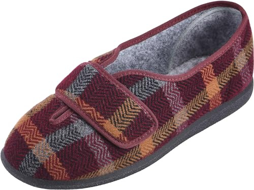 Cosyfeet Ronnie - Burgundy Check - 13-3H Width - Extra Wide Men's Slippers