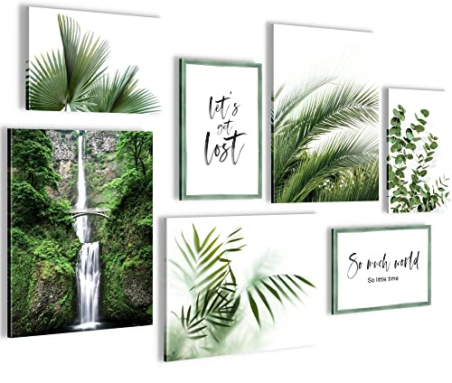 Novart- Tableau Décoration Murale- Cascade- Decoration Chambre Salon- Prêt à être Accroché- 7 Cadres de 30x40 & 20x30 cm- Vert- N004171a