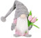 Frühlingswichtel,Stehende Niedliche Wichtel mit tulpen Blumensträuße Süßer Zwerg Wichtel Figuren Geschenk für Frauen Mama Hochzeitstag Freundin Ehefrau Muttertag Dankeschön Osterdekoration 37cm Grau
