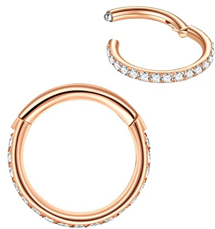 Popuhoops Nasenringe Zirkonia Nasenring Knorpel Ohrring Klar CZ Hoop Septumring Clicker 316L Chirurgenstahl Körperpiercing Helix Ohrläppchen Daith Rook Conch Tragus Piercing Schmuck 0,8mm 1,0mm 1,2mm