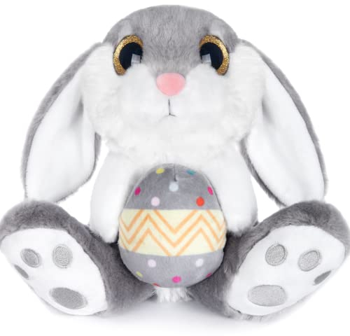 My OLi 20cm Osterhase Plüsch Hase mit Osterei Stofftier Hase Floppy Ohren Sitting Bunny Gefüllte Tier Bettzeit Freund Ostergeschenke für Kinder Babys Jungen Mädchen, Grau
