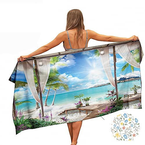 Ulticool Mikrofaser Handtuch - Strand Meer Blumen - 160 x 80 cm - Leicht Reisehandtuch Schnelltrocknend Badetuch Strandhandtuch Saunatuch Microfaser Microfiber - für Reisen Haare Strand Yoga Sauna