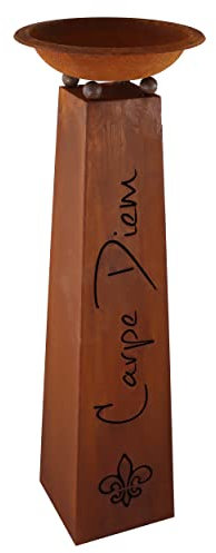 Rostikal® Pflanzsäule mit Schale 122 cm, Rost Deko Für Garten, Dekosäule Outdoor, Langlebig Blumenschale Ø 36 cm, Carpe Diem, Gartendeko Für Draußen Wetterfest