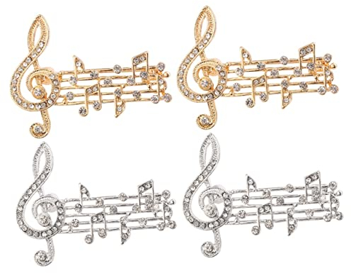 Vaguelly 4 Stücke Musical Note Brosche Treble Clef Brosche Anstecknadel Noten Broschen Anstecknadel mit Violinschlüssel Kleidung Abzeichen Revers Dekorative Brosche Stoff Pullover Schmuck für Frauen