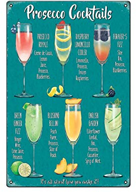 Boggevi Kells PROSECCO COCKTAILS VINTAGE STYLE METAL WALL SIGN TIN PLAQUE SHABBY CHIC KITCHEN PICTURE RETRO DECOR - Tin signs Metal Poster Gift 200mm x 300mm