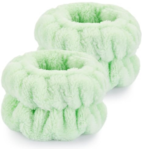 Dorbetar - 2 Microfiber Wrist Towels for Washing Face, Face Wash Bracelets and Arm Bands for Women and Kids (Green)