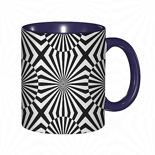 Coffee Mug Funny Mug, Optical Illusion Op Art Pattern Monochrome Graphic Composition Striped al.Black White Print,Coloured Mug Cup Gift Birthday Work Office Christmas Tea Coffee