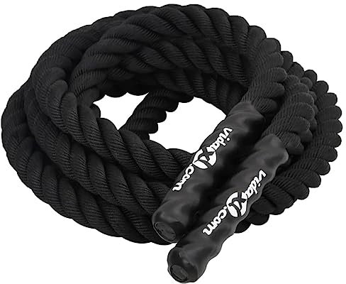 vidaXL Corde de Combat, Corde d'Entraînement Ondulatoire avec Poignées, Corde de Bataille Portable pour Exercice, Noir 9 m 6,8 kg Polyester