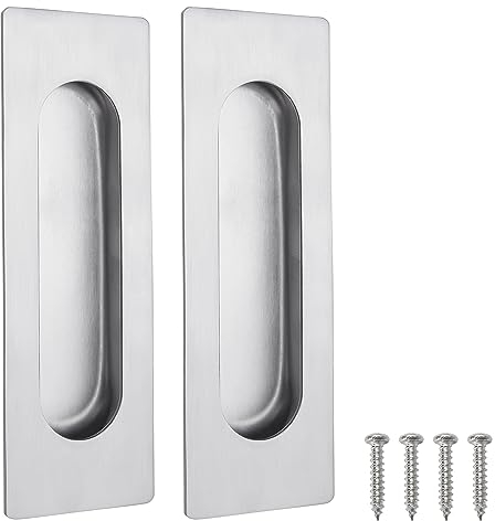 Malimali 120mm Sliding Door Handles - Recessed Finger Flush Pulls for Kitchen Cabinet Closet Stainless Steel Rectangular Door Pulls - Cupboard Hardware (Brushed Steel, 2 Pack)