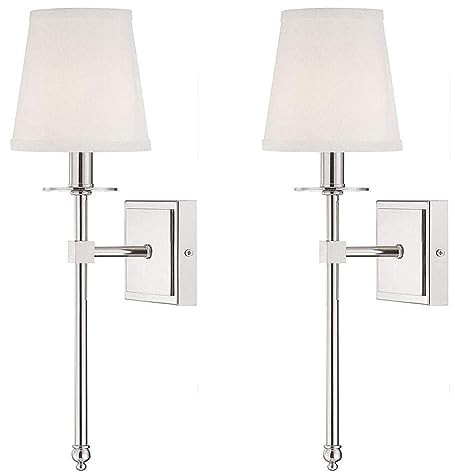 EOEO 2 Stück Moderne E14 Wandleuchten innen Schlafzimmer Wandlampe mit Weiß Stoff Lampenschirm Metall Nachttischlampe Up Down Wandbeleuchtung für Wohnzimmer Eitelkeit Treppe Flur,Chrome
