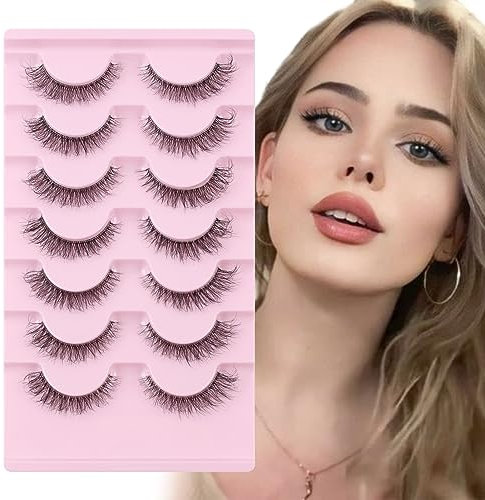 Glowing Win Faux Cils Naturel Bande Transparente 7 Paires Court 3D Faux Cils Oeil de chat Reutilisable Mink Fluffy Wispy Flase Eyelashes Moelleux faits à la main Natural Cat Eye Fake Lashes