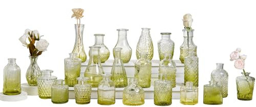 Juego de 24 jarrones de cristal pequeños, jarrones de cristal para centros de mesa, decoración de mesa vintage para el hogar (24 piezas, verde)