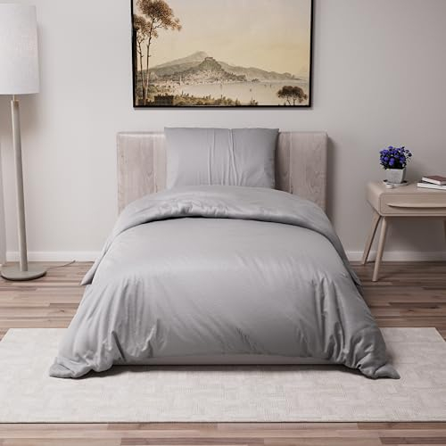 Dreamzie - Bettwäsche Set 140x200 cm mit 1 Kissenbezügen 65x65 cm Anthrazit - Bettbezug 140x200 Einzelbett aus 100% Mikrofaser - Zertifiziert ohne Chemikalien (Oeko TEX)