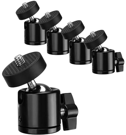 PARFCO Testa a Sfera, 5 Pezzi Rotazione di 360 Gradi Ball Head, Teste per Treppiedi con Interfaccia Universale da 1/4, Adatto per Treppiede, Monopiedi, Macchine Fotografiche