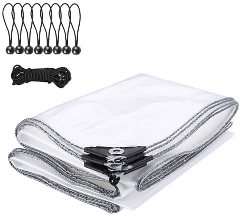 2x6m Telone Impermeabile Trasparente con occhielli,Plastica Teli Impermeabili Esterno occhiellato per Mobili da Giardino,Balcone,Piante Serra,Pet house,Pollaio