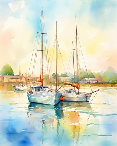 Art Peinture par Numéro Adulte,bateau à voile de mer,Peinture par Numero Adulte Enfants pour Anniversaire,Noël ou Décoration Intérieure-40X50cm(Non cadre)
