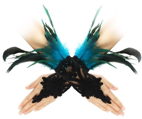 Darryy Mardi Gras Kostüme Gothic Feder Manschette Handgelenk Armband für Halloween (blauer See)