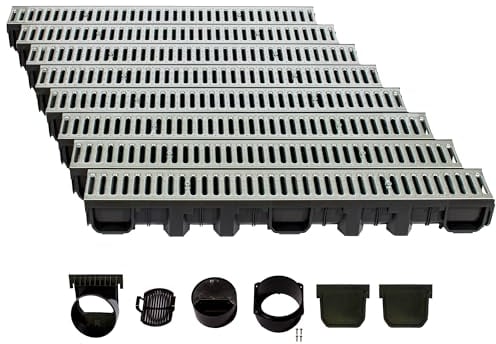 ScarMaxx - Set di grondaie di drenaggio A15 - Grondaia - Scarico dell'Acqua piovana - Scarico con griglia - Canale di drenaggio - Piatto - Plastica - Altezza 115 mm - Acciaio zincato - 8 m