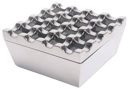 Ceniceros de metal para cigarrillos y puros, cenicero resistente al viento para el hogar, hotel, jardín y escritorio, 1 pieza (plateado, mediano-16 agujeros)