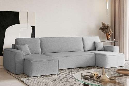 Kaiser Möbel, Ecksofa mit schlaffunktion, mit Bettkasten, Schlafsofa Best, Designer U-Form Sofa, Modern Design Couch, Polsterecke, Freistehend, Stoff Neve Grau