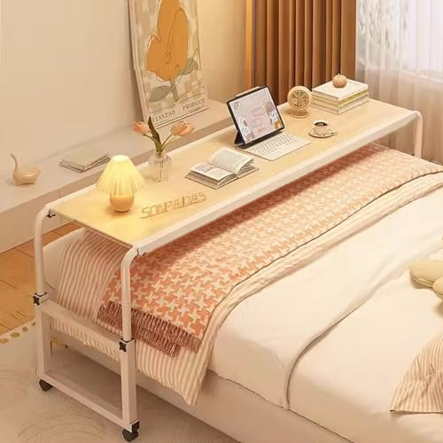 Adjustable Rolling Overbed Table - King Size, Laptop Desk for Home Office (Wood Color, 120cm)