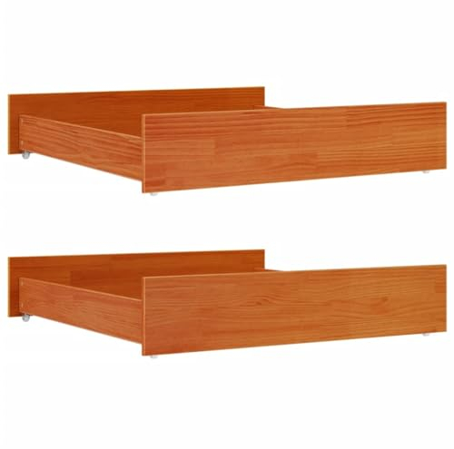 vidaXL Wax Brown Solid Pine Wood Under Bed Storage Drawers - Bedroom Organizers with Wheels, Easy Assembly, Set of 2