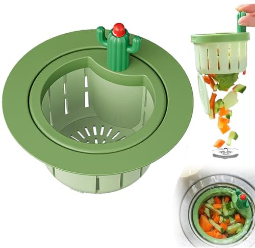 Colador de drenaje para fregadero de cocina con espaciador ampliado, pulsa el botón manual, cesta de descarga automática, autolimpieza, cesta de drenaje multifuncional para uso doméstico 2024 (verde)