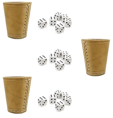 Würfelbecher inkl. 6 Würfel in 2er Set - Klassischer Handgearbeiteter Lederbecher 9cm - Würfelbecher Leder mit 6 Würfeln (Natur, 2)