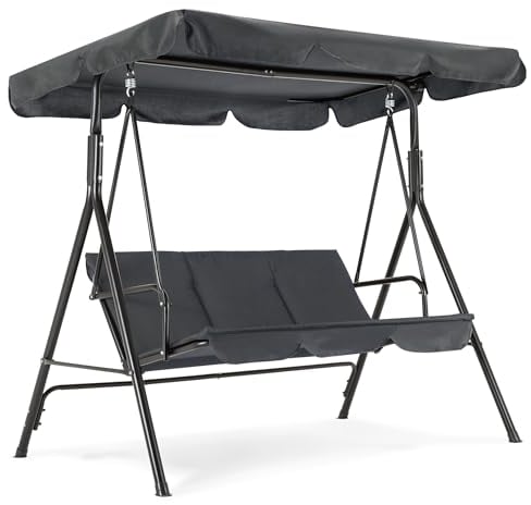 M MCombo 3-Sitzer Hollywoodschaukel, Gartenschaukel mit Verstellbarem Sonnendach, Schaukelbank Outdoor, Gartenliege Wetterfest, 114 x 170 x 155 cm, Grau 8003