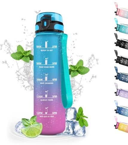 Marca de Tiempo Botella Reutilizable con Filtro, 500ml - Cantimplora Infantil, Fácil de Limpiar, Botella de Agua Deportiva para Agua, Café, Té, Leche, Jugo