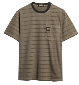Superdry Herren T-Shirt mit strukturierten Streifen und Tasche Verwaschen Morchelbraun Gestreift XXL