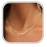 JeweBella Set 3 PCS Collana Oro Donna Regolabile - Catena Piatta Impilabile, Catena Snake, Catenina Girocollo - Acciaio Inossidabile Gioielli