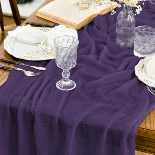 Artoid Mode Boho Käsetuch Gaze Lila Hochzeit Tischläufer 80x300 cm, Waschbar Tisch Dekoration Party Geburtstag Valentinstag Babyparty Dekor