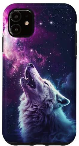 Wolf heult in Universum Galaxie Hülle für iPhone 11