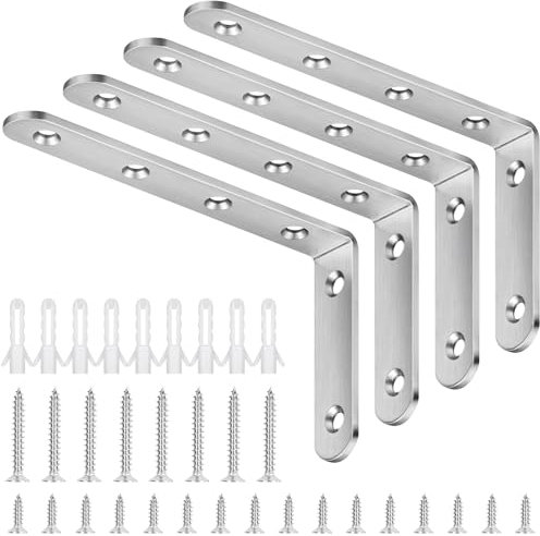 Jeboler Winkelverbinder 143×100mm, 4 Stück 90 Grad Regal Winkel Edelstahl Regalhalterung, L-Förmige Winkel Regal Stuhlwinkel Metall Möbelwinkel für Wandhalterung Regal /Möbel Montage Verstärkung