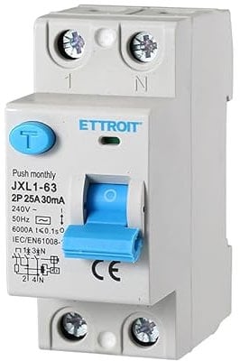 Interruttore Differenziale Puro 25A 2 poli 2P 220V 6kA 30mA 2 Moduli DIN, RCCB C25