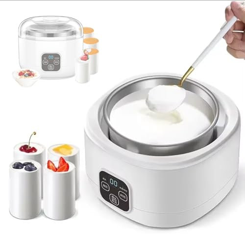 Yogurtera Automática, Yogurtera Digital De 1 Litro con 4 Tazas De Cerámica para Servir, Control De Pantalla Táctil LCD, 2 Combinaciones De Modos, para Yogur Orgánico Casero, Máquina para Hacer Queso