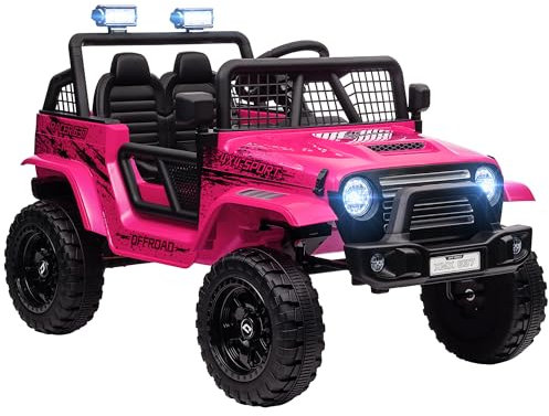 AIYAPLAY Kids Ride On Car, 12V Electric Car for Kids with 4 Spring Suspension Wheels, Parental Remote Control, Music Horn LED Lights, Pink