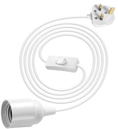 E27 Bulb Holder with Switch and Plug, 450cm Extension Suspended Pendant Light Fitting, White Plug in Pendant Lighting, Hanging Lamp with Plug in Cord, Ceiling Light Fixture for Loft(Without Bulb)