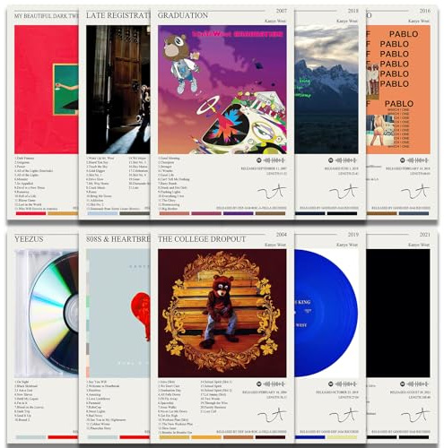 AQBOLKI Kanye West Poster, Musikalbum, Cover, Leinwand, Poster, Wandkunst, Dekordruck, ungerahmt, 20,3 x 30,5 cm, 10 Stück