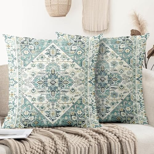 XPHZZL Pack of 2 Bohemian Style Linen Decorative Cushion Covers 65x65 cm Square Throw Pillow Covers 26x26 Inch Boho Style Pillowcases for Outdoor Home Decor Sofa Bedroom Car - Dark Green