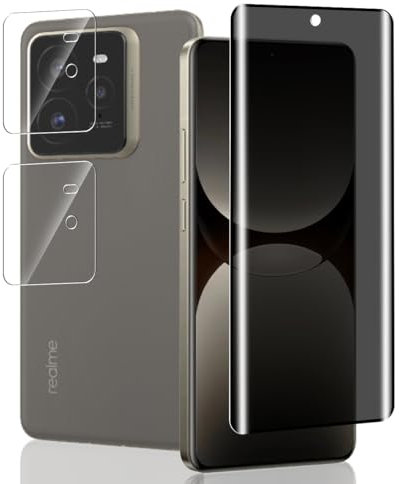 Jaavkkma 1 Pieza Protector Pantalla Privacidad para Realme GT 7 Pro Cristal Templado + 2 Piezas Protector Cámara, 9H/Anti Espía, Película Protectora para Realme GT 7 Pro - Privacy Vidrio Templado