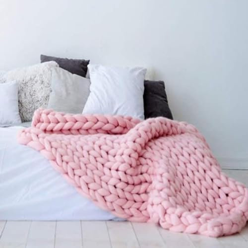 SONGDIQI Plaid Grosse Maille, Couverture en Tricot Chunky, ÉPaisse Ultra Douce Faite a La Main, pour Animal de Compagnie Lit, Chaise Canapé Natte(Pink,50 * 50cm)