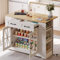 Billg Armario de Cocina con Encimera Extensible, Carrito de Cocina Plegable Grande, Moderna Isla de Cocina con 4 Ruedas, 2 Cajones, Gabinete de 2 Puertas para Comedor Salón