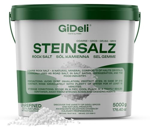 GiDeli Badesalz grob 5 kg im Eimer - Steinsalz für Fußbad und Vollbad | unparfümiert, für Peeling, Kochen und Konservieren, ohne Rieselhilfen, eine einzige Zutat, vegan und lebensmittelecht