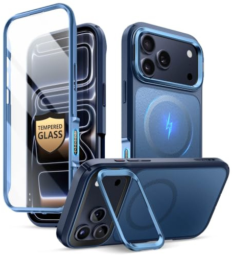 i-Blason für iPhone 17 Pro Max Hülle MagSafe mit Ständer [9H Displayschutz aus gehärtetem Glas] [Kamera-Steuertaste] Bumper Case Robust Schutzhülle Magnetisch Handyhülle Cover 6.9‘’ 2025 (Blau)