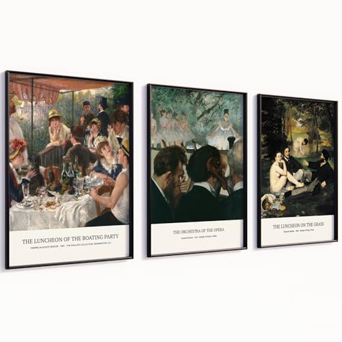 MJ-GRAPHICS® Klassische Kunst Poster Set Wandbilder Wohnzimmer Deko Schlafzimmer Bilderwand Kunstdrucke A2 Wand 3er Set Poster Collage Impressionismus