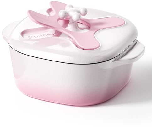 Stackbear 4.7L Enameled Cast Iron Dutch Oven Pot with Lid – Premium Durability & Oven Safe – Casserole Pot With Lid Perfect for Bread Baking, Stews, Braising & Roasting – Cream Pink White